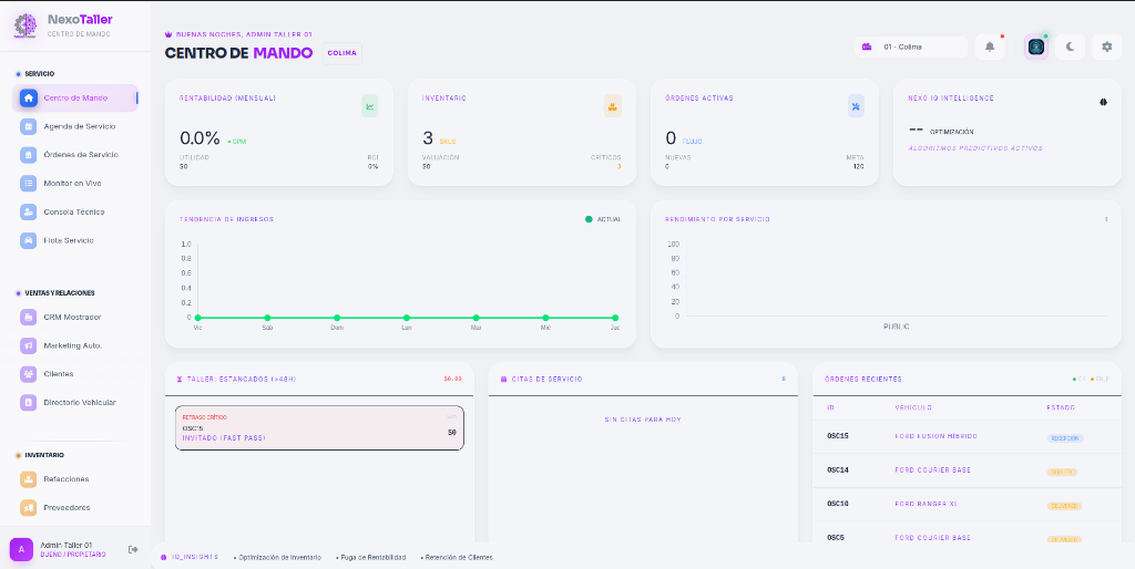 Simulador ERP NexoTaller para talleres mecánicos